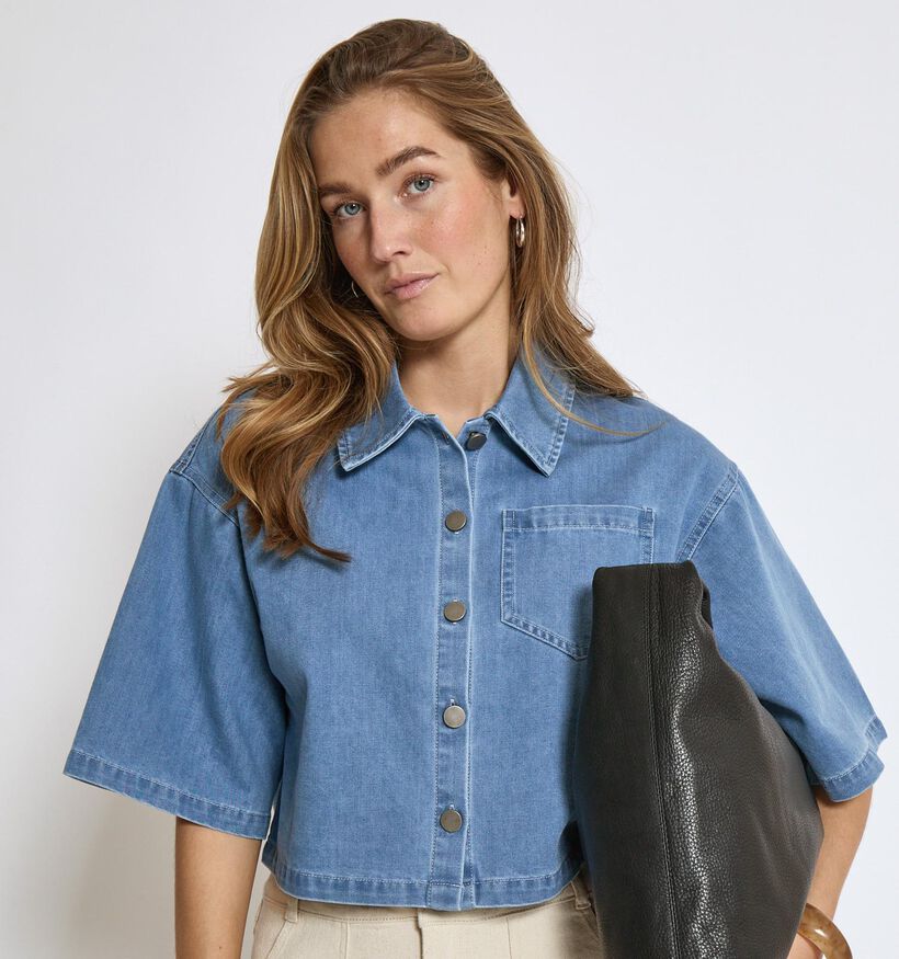 Minus Evina Chemise cropped en Bleu pour femmes (359030)