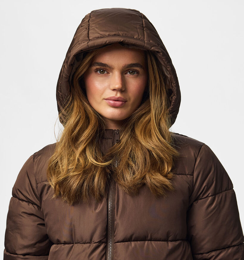 Pieces Bee New Manteau Puffer en Marron fonc&eacute; pour femmes (378369)