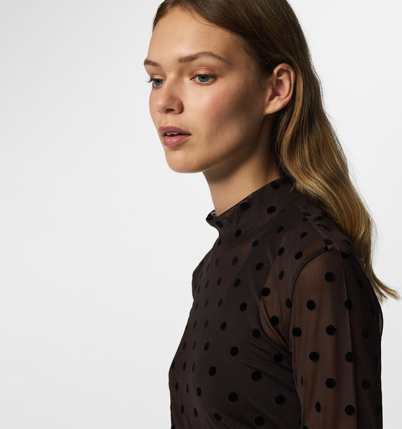 Pieces Jeshi Mesh Donkerbruine T-shirt met Lange Mouwen voor dames (379331)