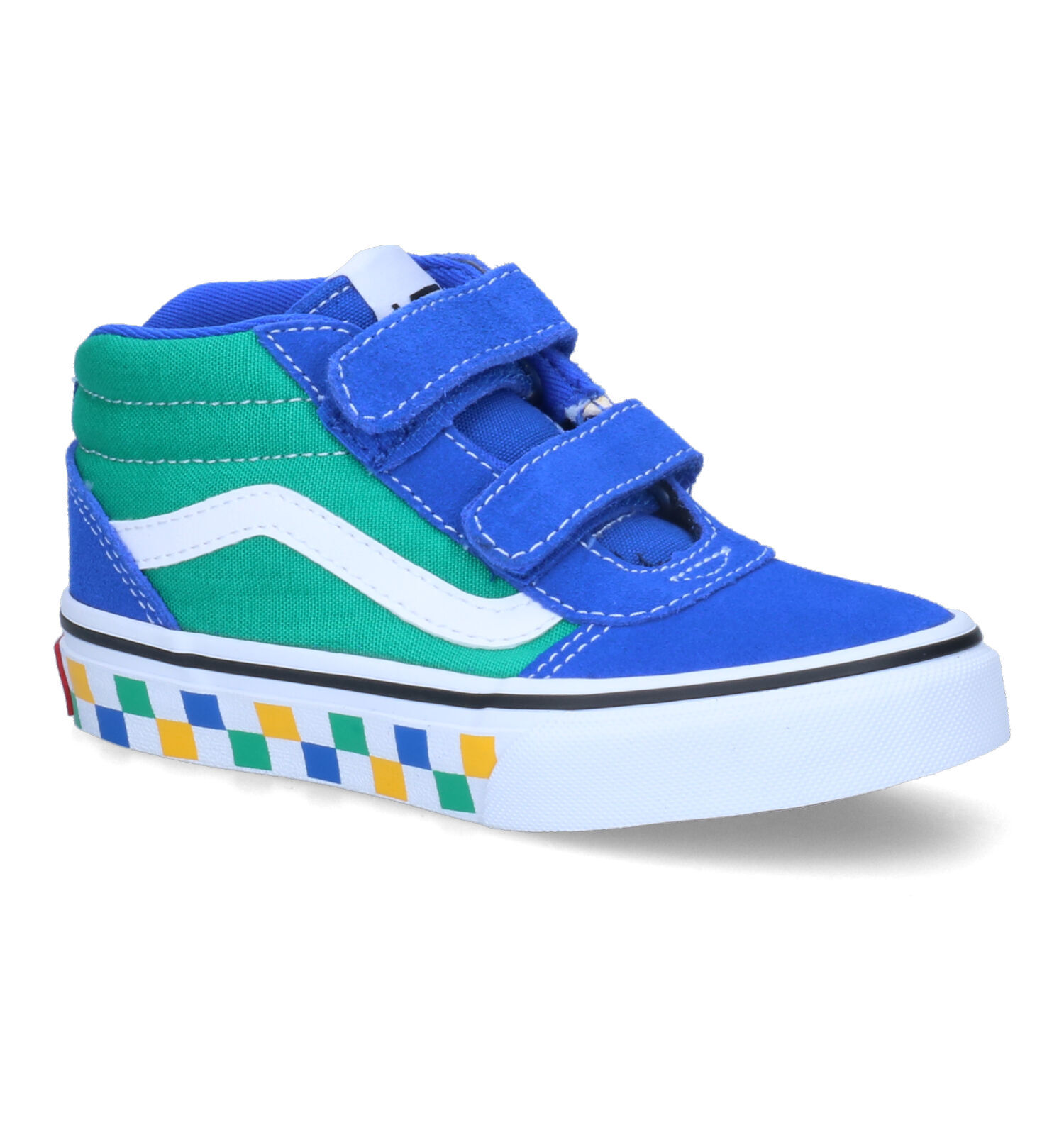 Vans Ward Mid Primary Check Blauw Groene Hoge Sneakers Jongens Sneakers Online op TORFS.BE