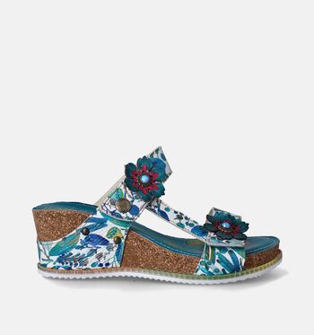 Slippers op sleehak blauw