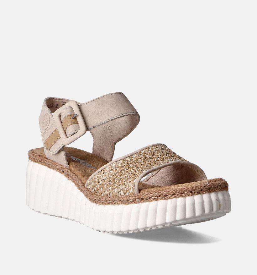 Rieker Sandales talon compensé en Beige pour femmes (354996)
