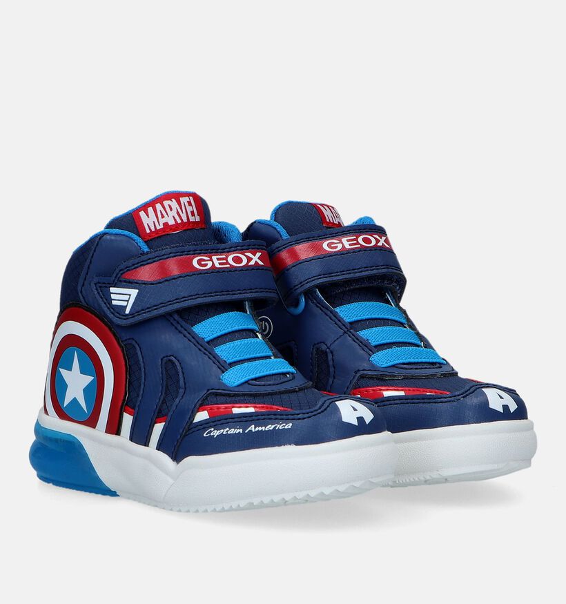 Geox Grayjay Marvel Capitain America Baskets en Bleu pour garçons (329868) - pour semelles orthopédiques