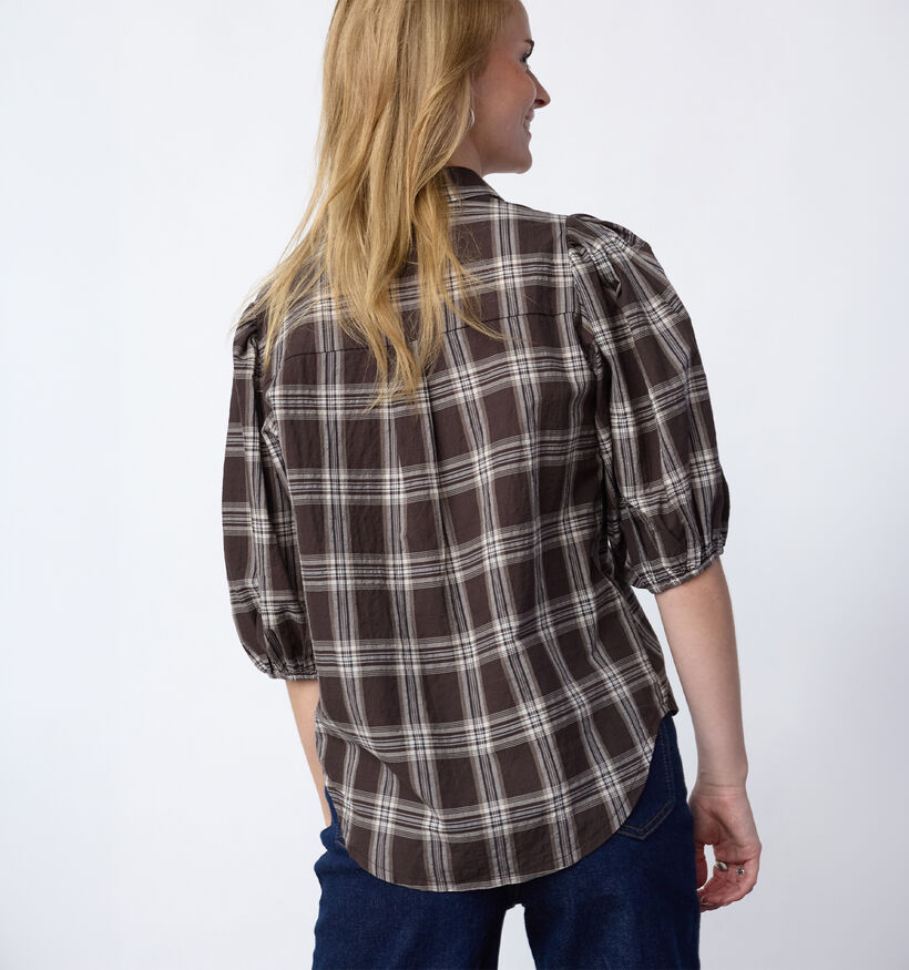 Sisters Point Ella Donkerbruine Geruite Blouse voor dames (386264)