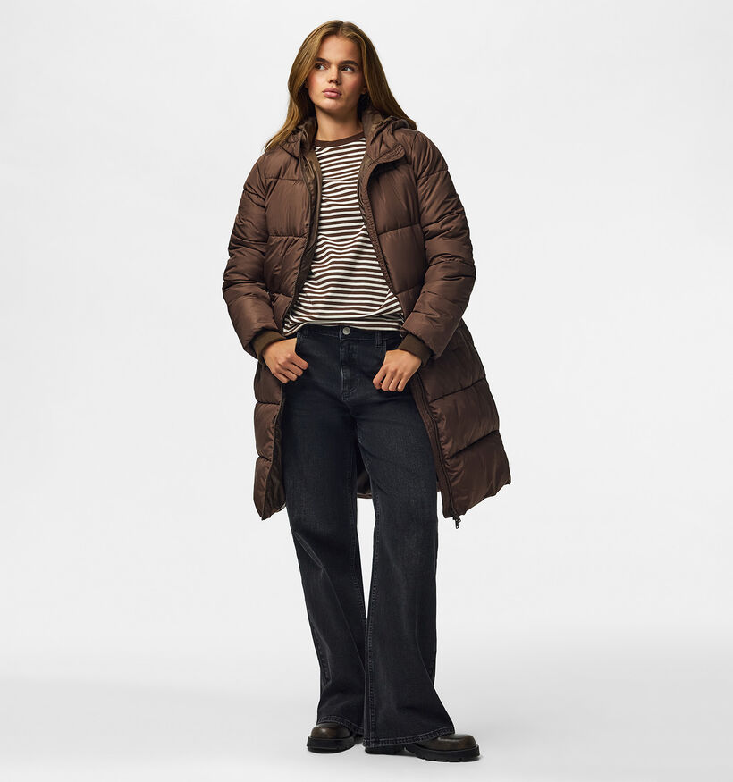 Pieces Bee New Manteau Puffer en Marron fonc&eacute; pour femmes (378369)