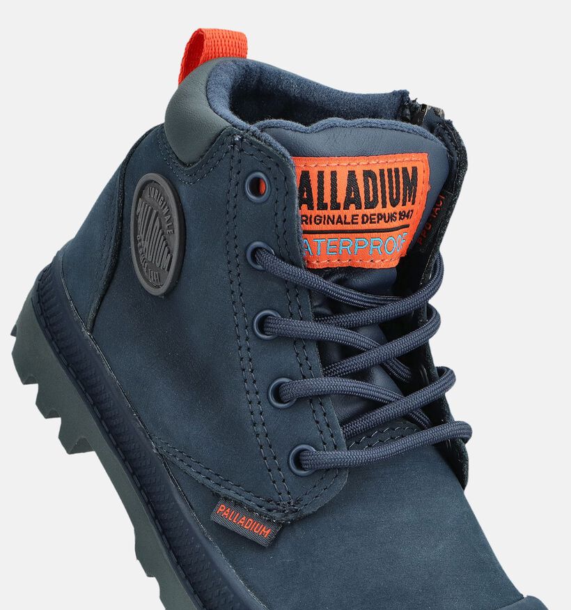 Palladium Pampa Hi Cuff Boots &agrave; lacets en Bleu fonc&eacute; pour gar&ccedil;ons (378506) - pour semelles orthop&eacute;diques