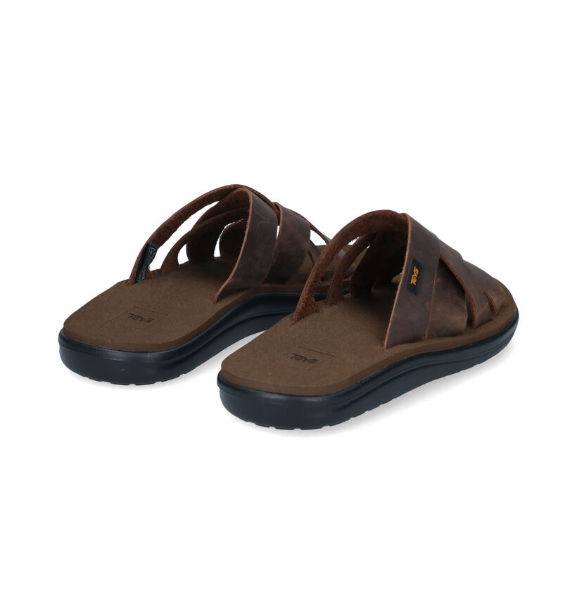 Teva Voya Bruine Slippers in leer (305618)