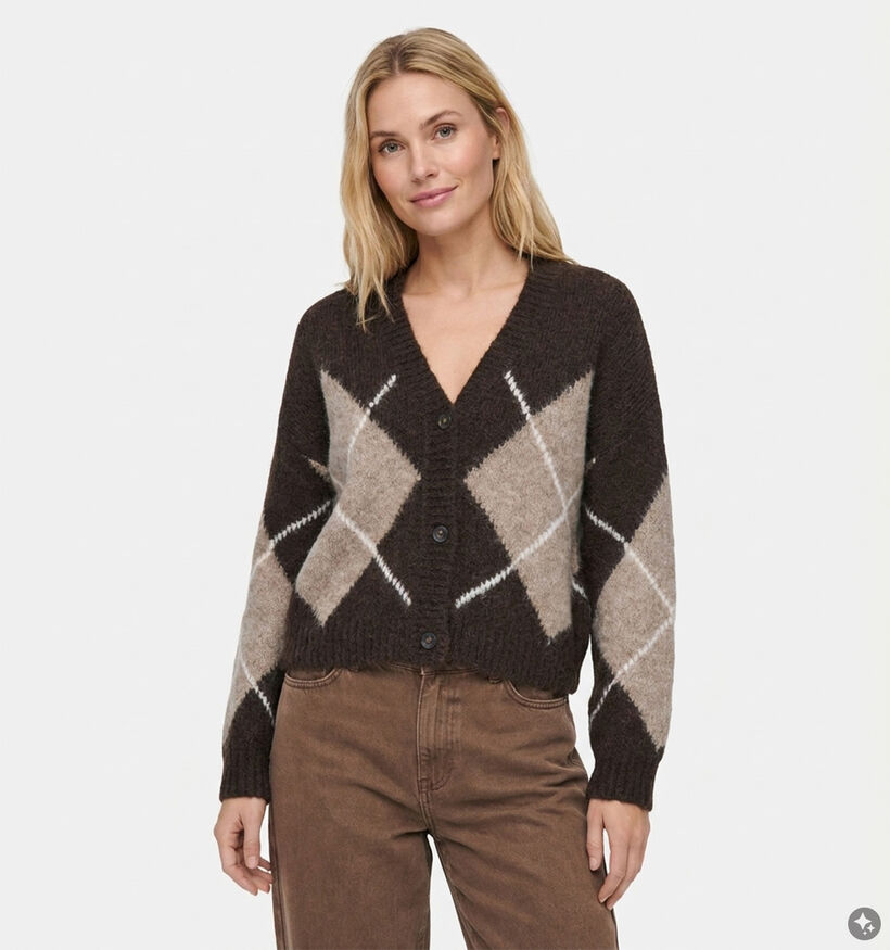 Fransa Charleen Argyle Gilet en Marron/Beige fonc&eacute; pour femmes (379939)