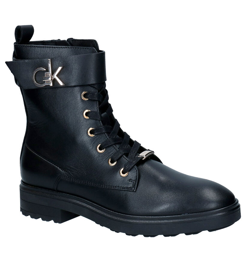 Calvin Klein Cleat Biker Zwarte Boots in leer (295214)