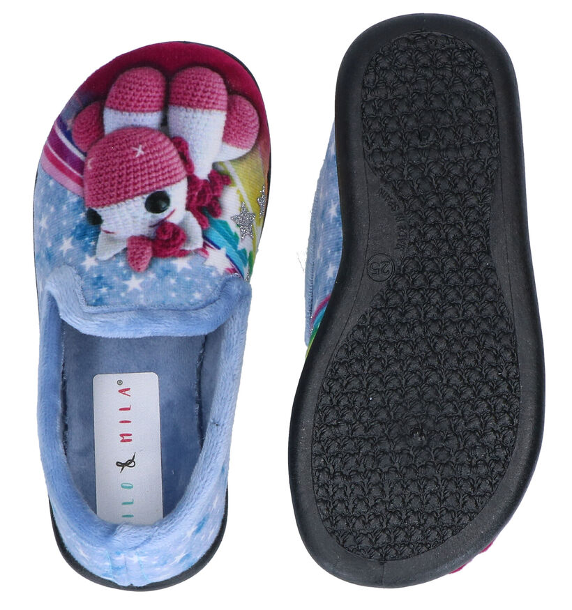 Milo & Mila Blauwe Pantoffels in stof (300088)