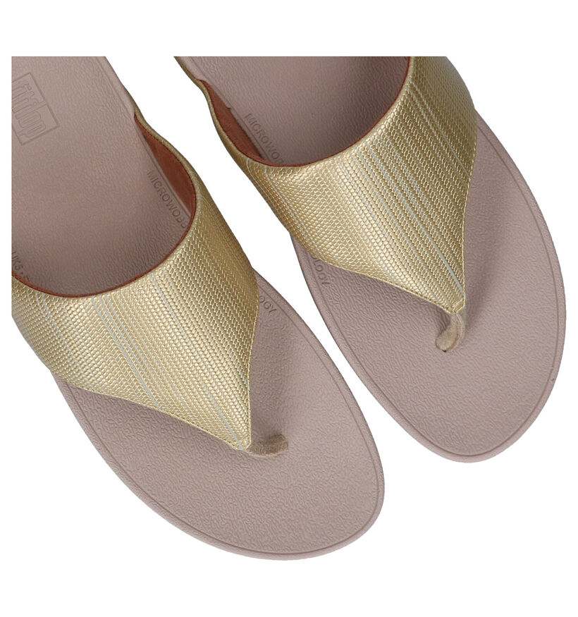 FitFlop OliveTextured Glitz Tongs en Or en simili cuir (286110)
