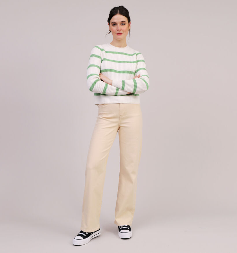 Pieces Cosilla Pull rayé en Blanc / Vert pour femmes (323747)