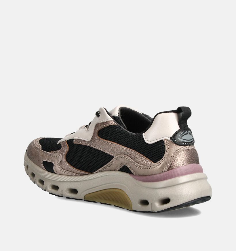 Gabor Rollingsoft Beige/Zwarte Sneakers voor dames (361601) - geschikt voor steunzolen