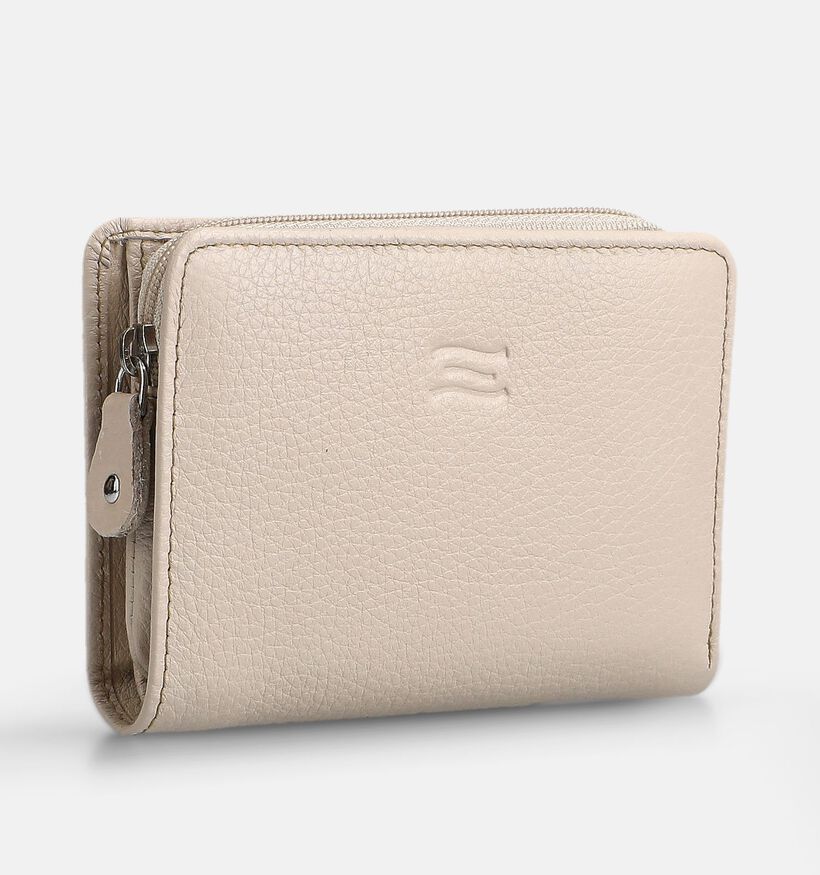 Crinkles Porte-monnaie zipp&eacute; en Beige pour femmes (373845)