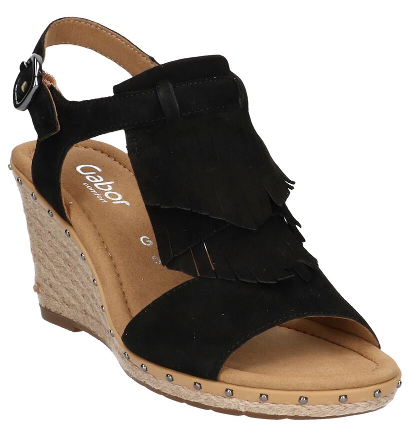 Gabor Comfort Zwarte Sandalen met Sleehak in daim (216255)