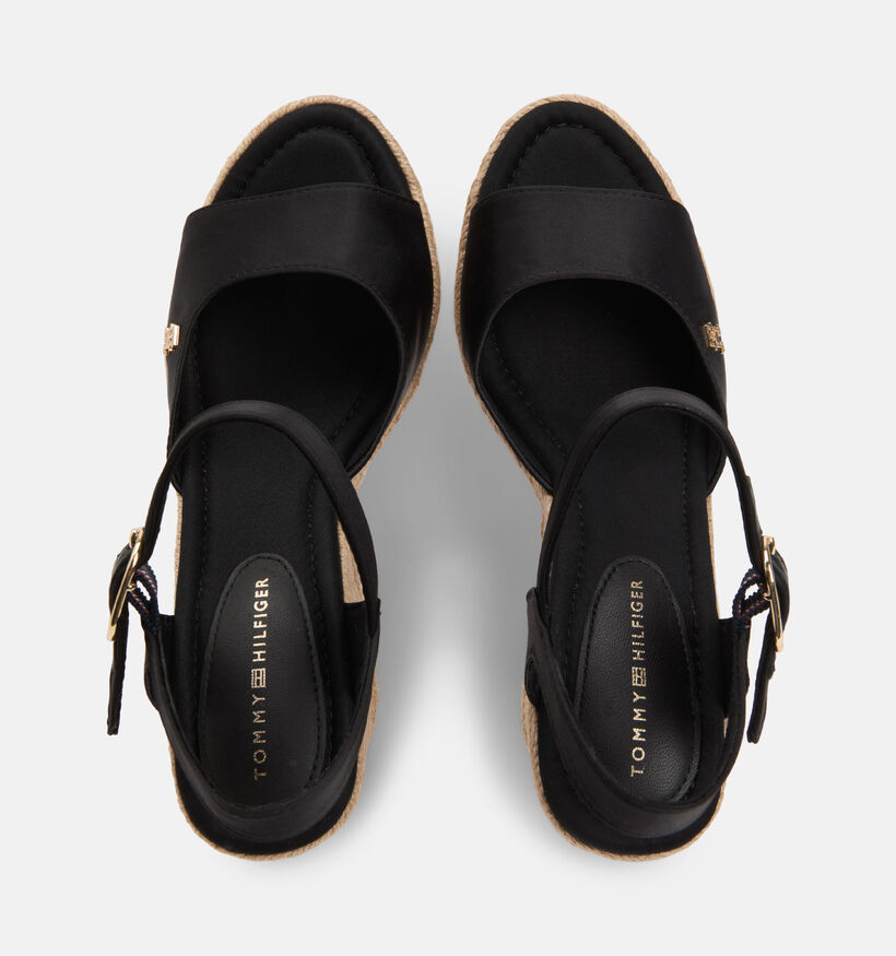 Tommy Hilfiger High Wedge Satin Sandales &agrave; talons en Noir pour femmes (368624)