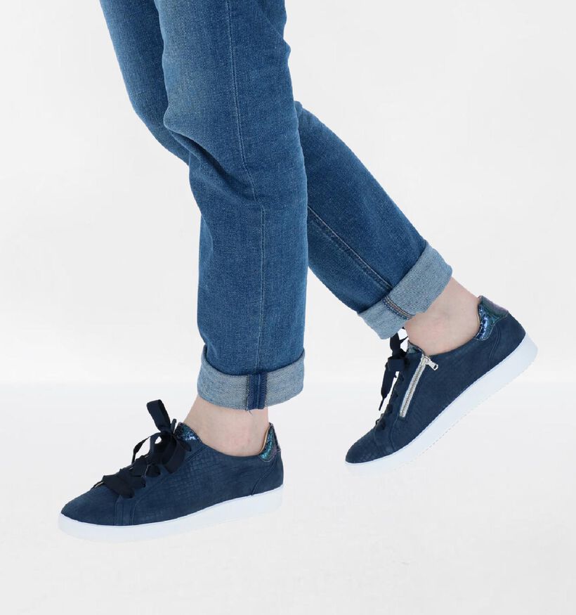 Softwaves Blauwe Rits-Veterschoenen in nubuck (289994)