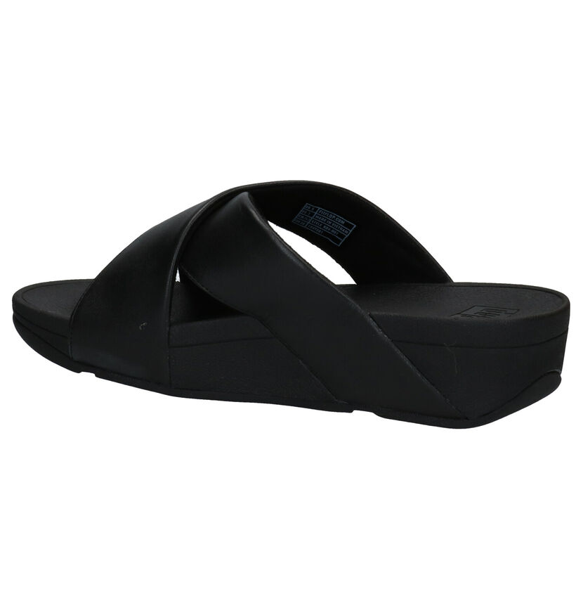 FitFlop Lulu Cross Slide Zwarte Slippers in leer (286705)