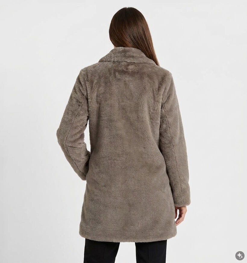 Barbara Lebek Taupe Lange Jas Fluffy voor dames (380692)