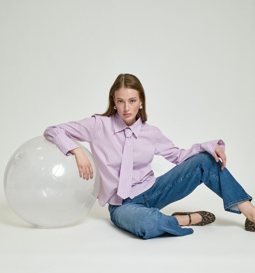 Minus Hellea Lila Gestreept Hemd met Das voor dames (366695)