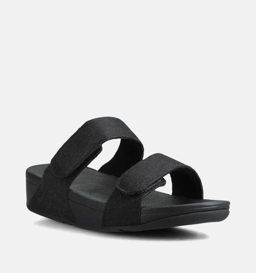 FitFlop Lulu Adjustable Shimmerlux Zwarte Slippers FitFlop Lulu Adjustable Shimmerlux Zwarte Slippers voor dames (372335)