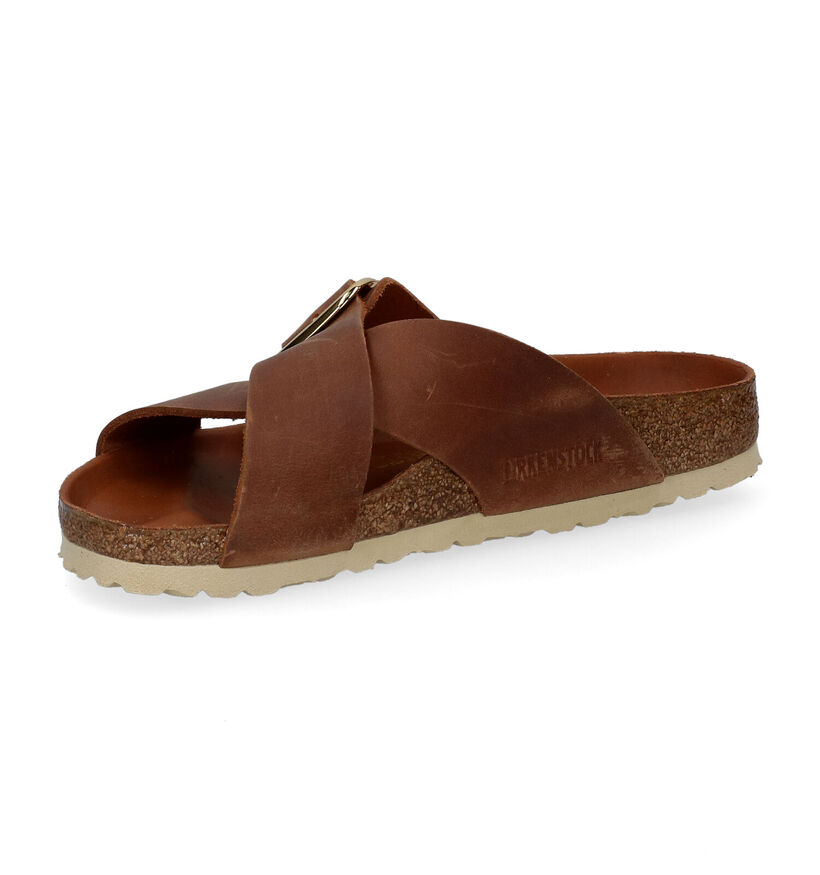Birkenstock Siena Big Buckle Cognac Slippers in leer (294858)