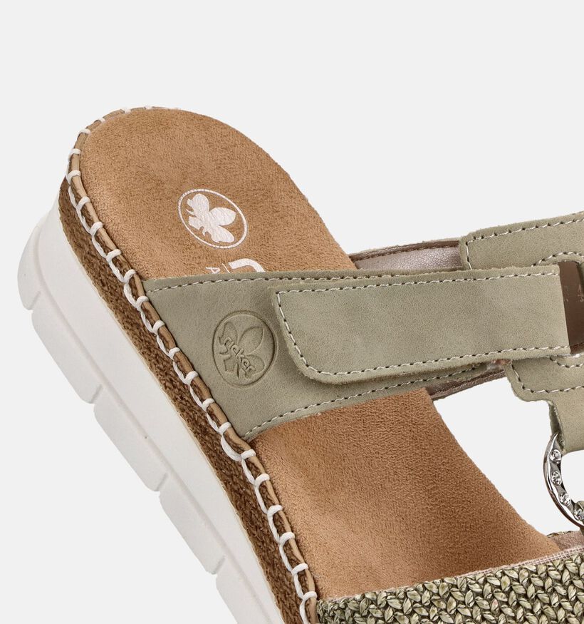 Rieker Nu-pieds compens&eacute;es en Vert kaki pour femmes (370386)