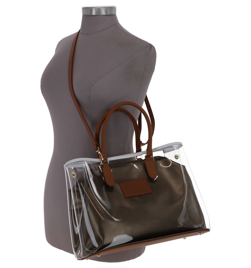 Bronzen Handtas My Best Bag met Zalmroze Handvatten in leer (241441)