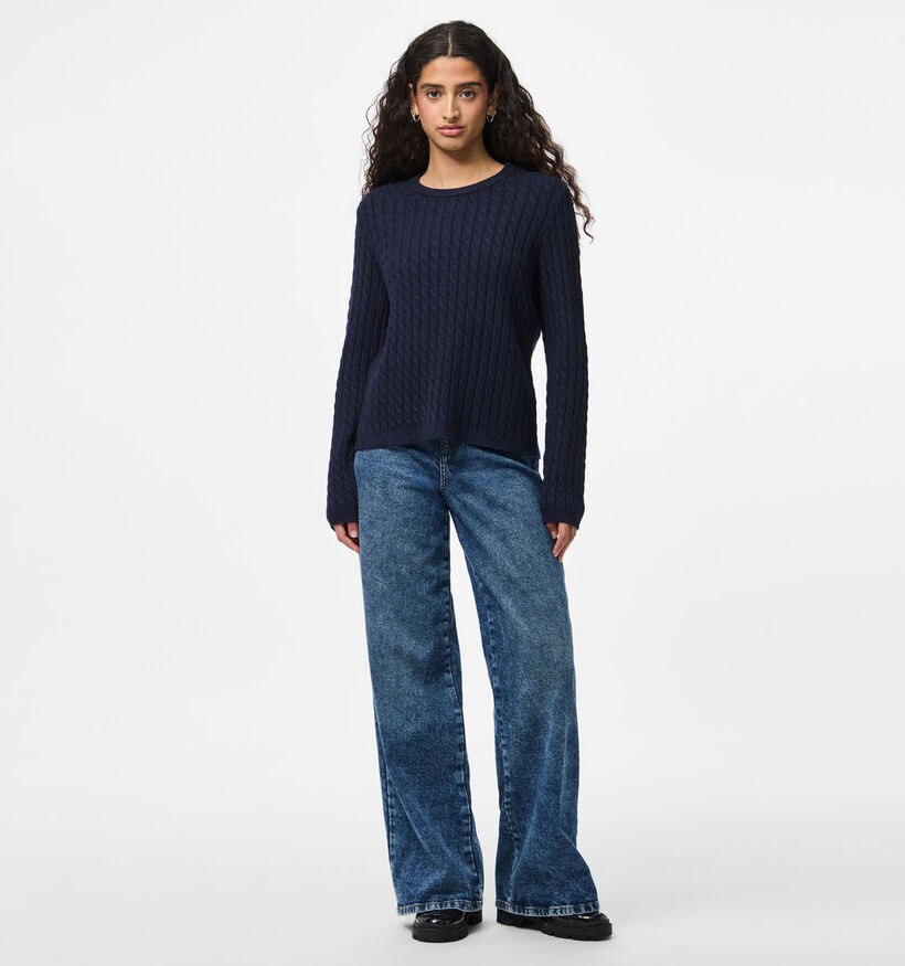 Pieces Fia Cable Knit Pull en Bleu pour femmes (361157)