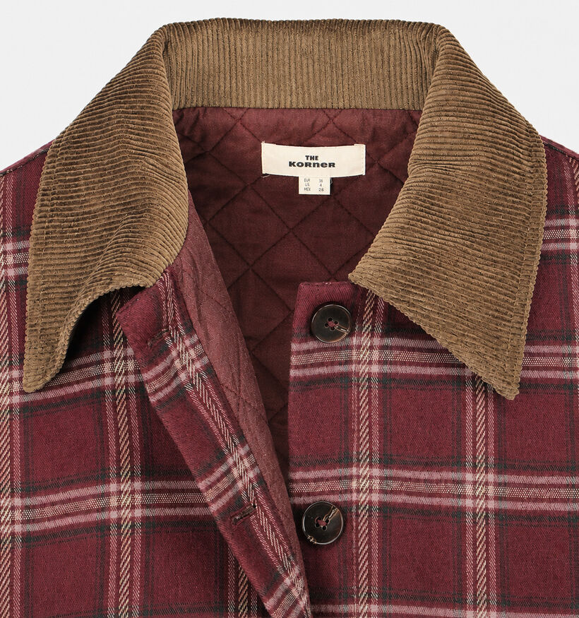 The Korner Plaid Manteau court en Rouge fonc&eacute; pour femmes (382195)