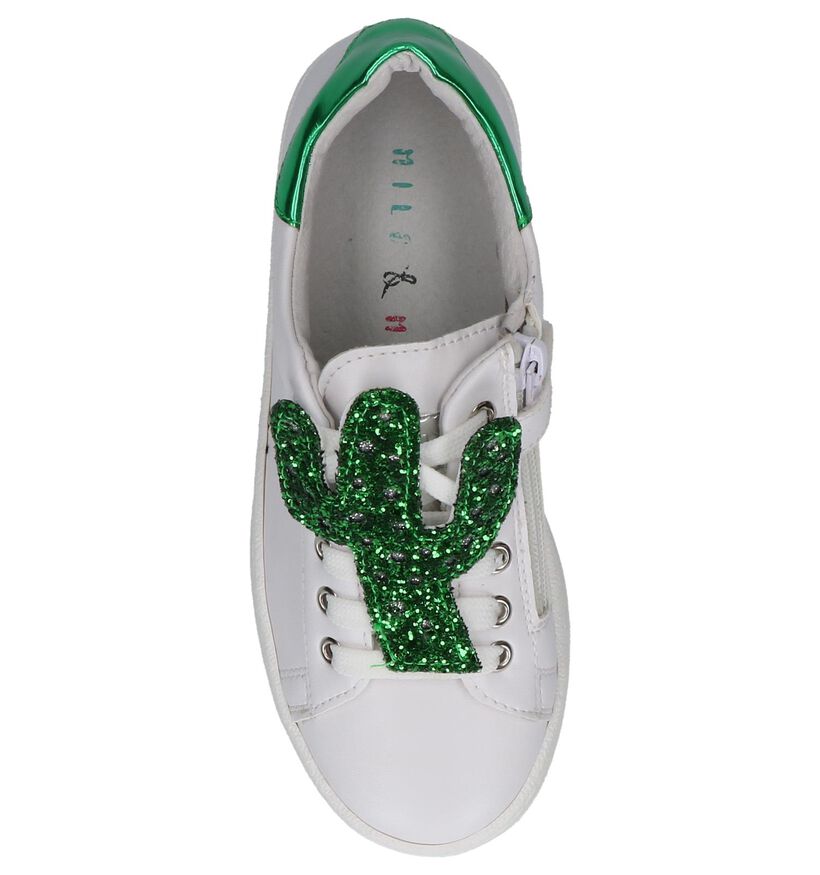 Witte Lage Geklede Sneakers Milo & Mila Zip Cactus in kunstleer (232641)