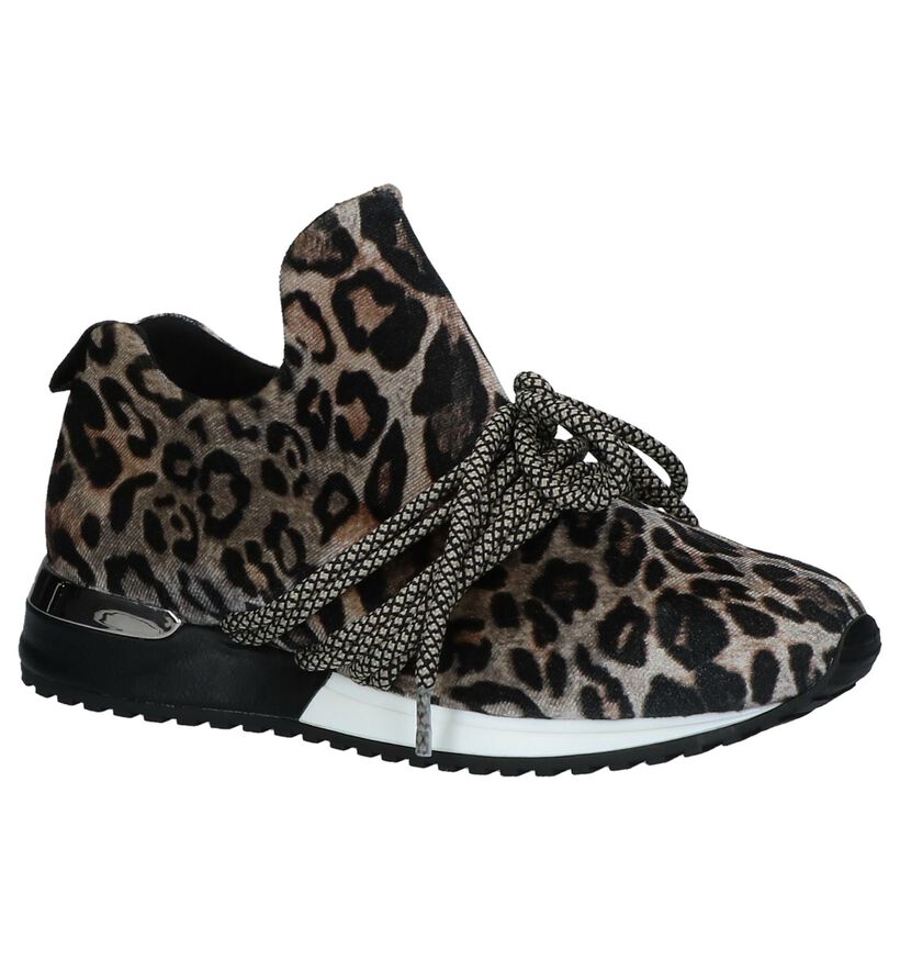 Bruine Slip-on Sneakers met Luipaardprint La Strada in stof (236120)