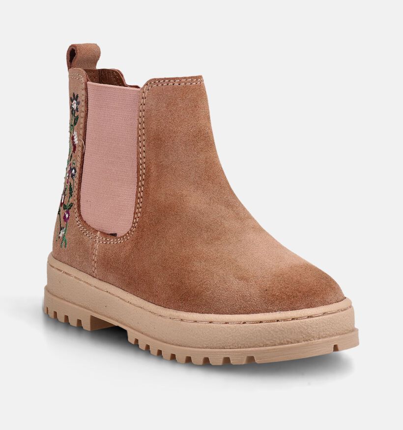 Milo & Mila Embroidery Lichtbruine Chelsea Boots voor meisjes (376433) - geschikt voor steunzolen
