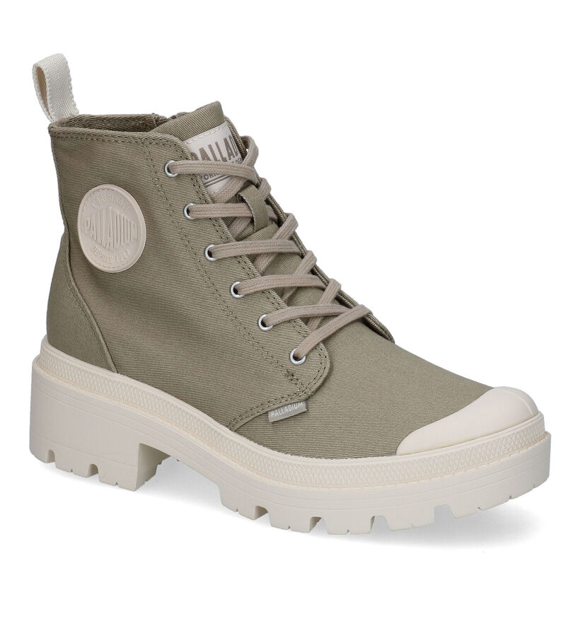 Palladium Pallabase Twill Baskets en Vert pour femmes (303623) - pour semelles orthopédiques