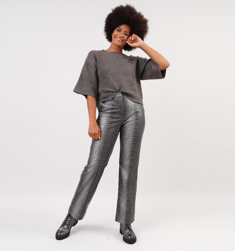 Minus Talima Pull court tricoté en Gris pour femmes (348252)