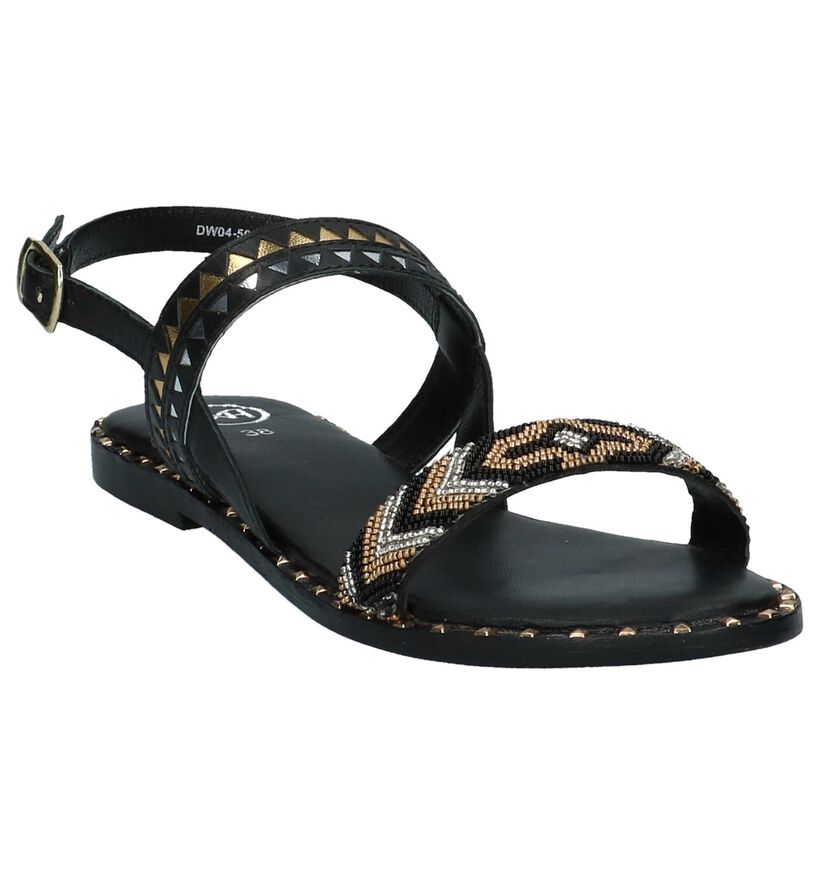 Zwarte DNA Sandalen met Steentjes en Studs in leer (217166)