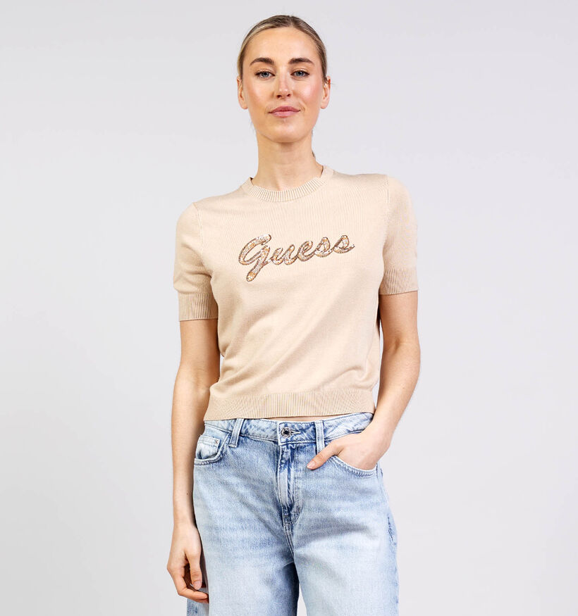 Guess Foamy Taupe Trui met Korte Mouwen voor dames (370374)