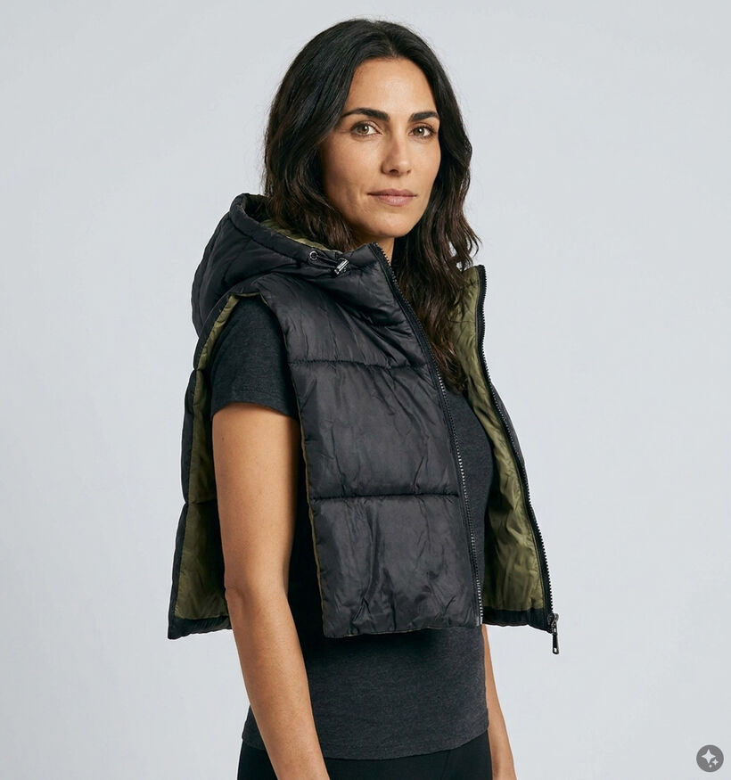 Deeluxe Original Andriva Zwarte/Groene Bodywarmer met Kap voor dames (382286)