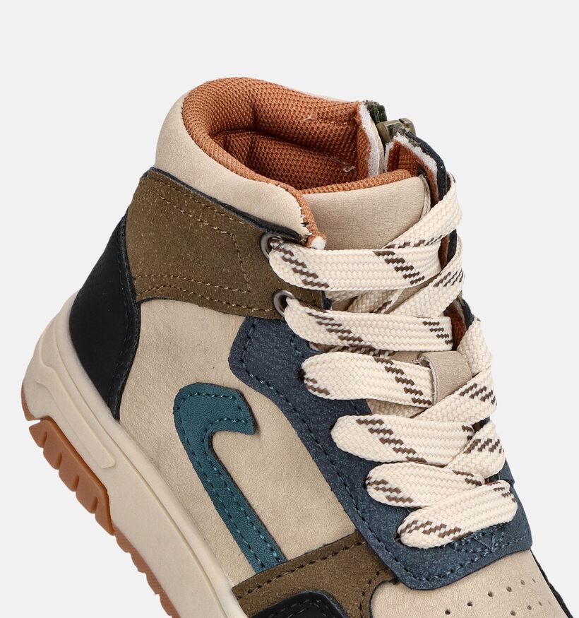 Milo & Mila Beige/Blauwe Hoge Sneakers voor jongens (379201) - geschikt voor steunzolen