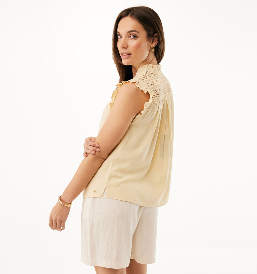 Mexx Linen Mix Slub Gele Mouwloze Blouse voor dames (368585)