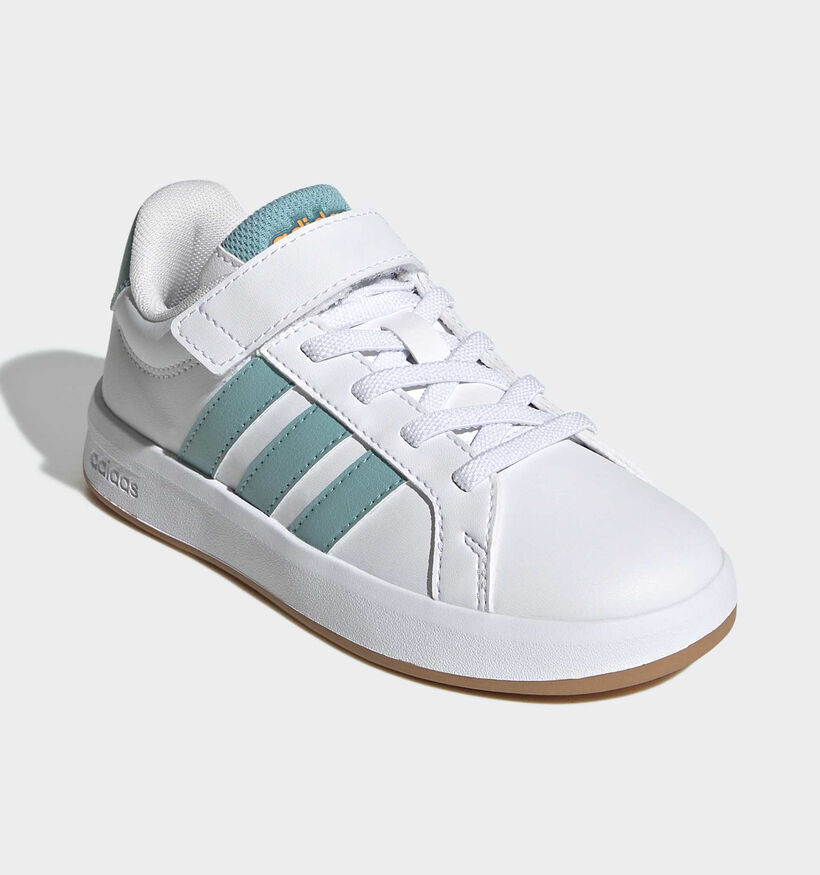 adidas Grand Court 3.0 Baskets en Blanc/Vert pour gar&ccedil;ons (375460)