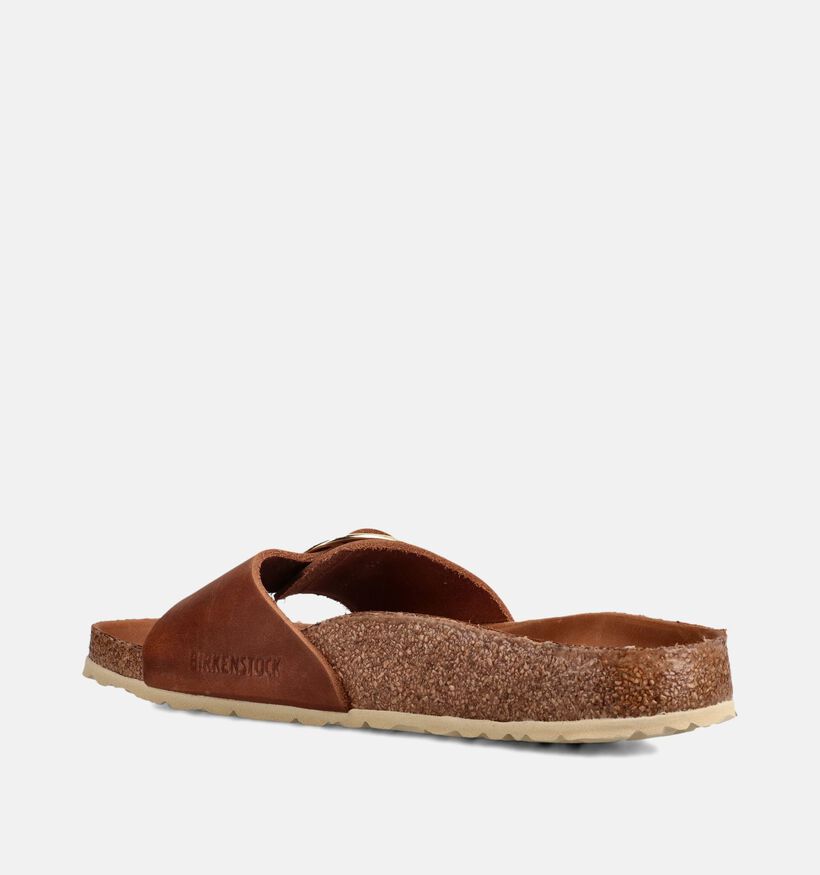 Birkenstock Madrid Big Buckle Natural Leather Oiled Cognac Slippers voor dames (369564)