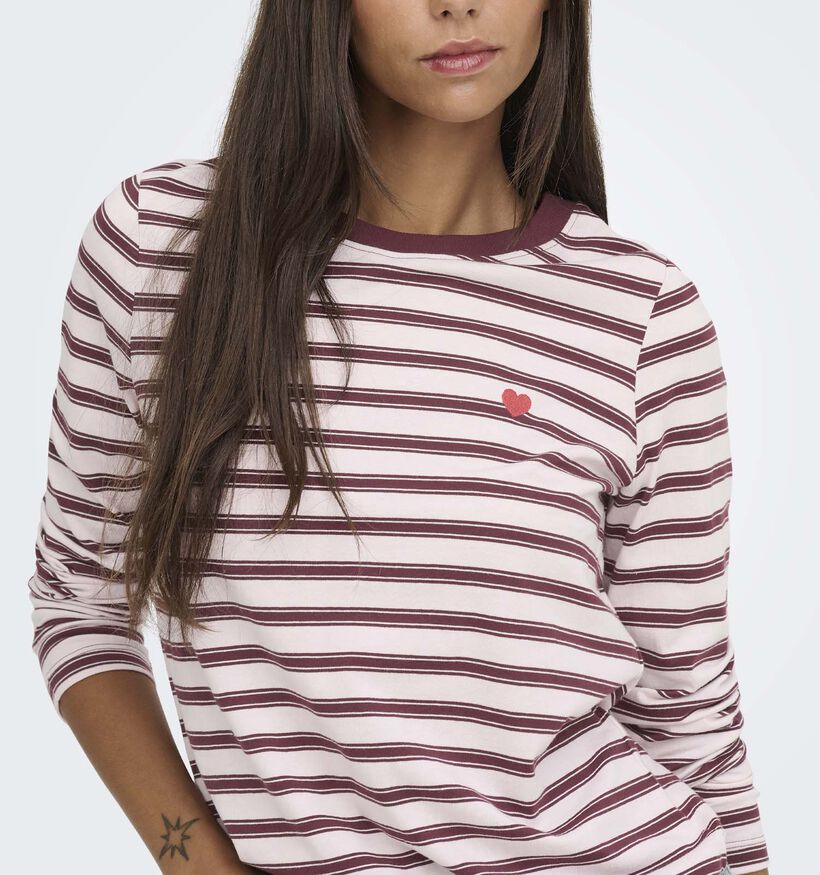 JDY Pisa Lichtroze/Bordeaux Gestreepte T-shirt voor dames (382067)