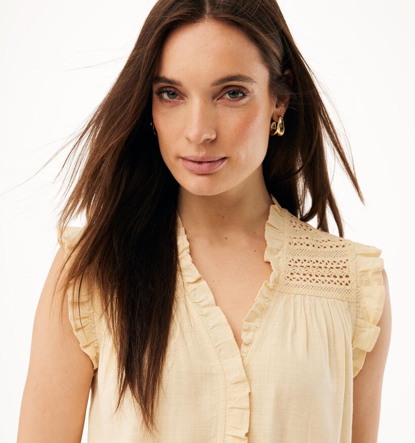 Mexx Linen Mix Slub Gele Mouwloze Blouse voor dames (368585)