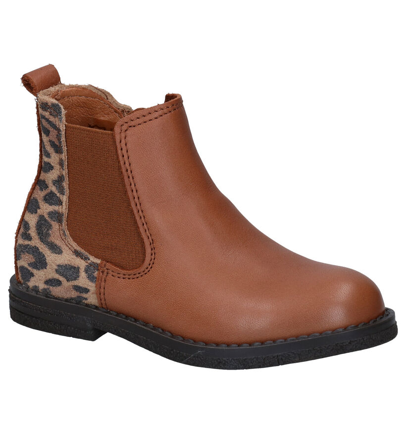 Milo & Mila Agon Leopard Bottines Chelsea en Cognac pour filles (295483)