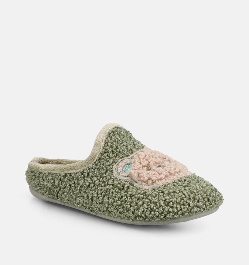 Milo & Mila Teddy Groene Pantoffels voor jongens, meisjes (381107) - geschikt voor steunzolen