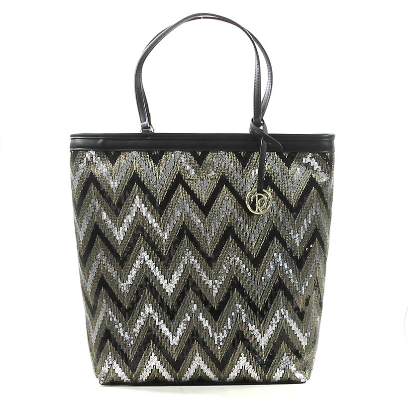 Kisses of Pearl Zwarte Shopper Tas met Pailletten in kunstleer (207402)