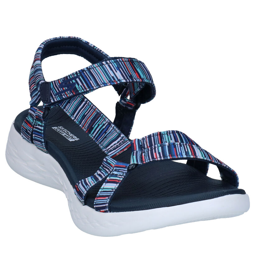 Skechers Sandales plates en Bleu foncé en textile (290290)