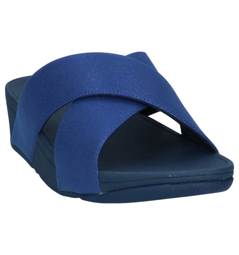 Donkerblauwe Slippers FitFlop Lulu Shimmer Slide in kunstleer (240146)
