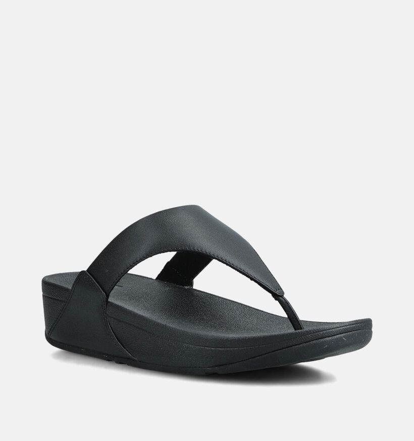 FitFlop Lulu Leather Toepost Zwarte Teenslippers FitFlop Lulu Leather Zwarte Slippers voor dames (368666)